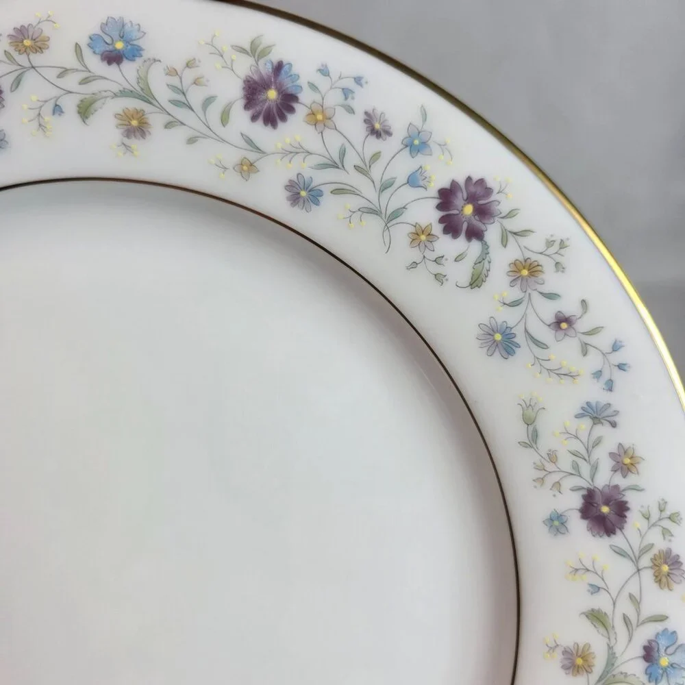 FOUR Noritake Longwood #2485 Salad Plates Purple, Blue & Yellow Flowers